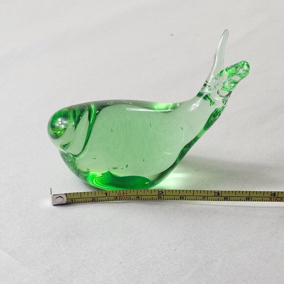 Handcrafted Green Art Glass Whale Figurine Paperweight Home Desk Decor - Picture 5 of 10